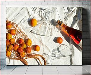 Πίνακας, Apricots and Wine on a Picnic Blanket Βερίκοκα και κρασί σε μια κουβέρτα για πικνίκ