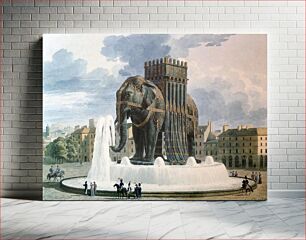 Πίνακας, Aquarelle de Jean-Antoine Alavoine (1776-1834) Dernier projet pour la fontaine de l'Éléphant de la Bastille (1809-1810) - H : 41 cm, L : 51,8 cm - L'aquarelle est contresignée par Vivant Denon et Alavoine (archi