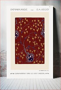 Πίνακας, Art Nouveau Flower pattern pochoir print in oriental style