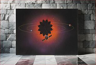 Πίνακας, Artist's concept of the New Worlds Observatory. The dark, flower-shaped object in the center is the star shade