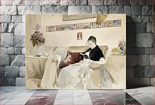 Πίνακας, Artist’s wife reading on the sofa, by Albert Edelfelt