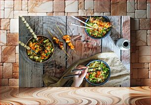 Πίνακας, Asian Cuisine with Grilled Skewers Salad Ασιατική κουζίνα με ψητά σουβλάκια Σαλάτα