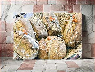 Πίνακας, Assorted Artisan Bread in Basket Ποικιλία χειροποίητου ψωμιού σε καλάθι