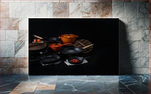 Πίνακας, Assorted Cookware on Black Background Ποικιλία μαγειρικών σκευών σε μαύρο φόντο