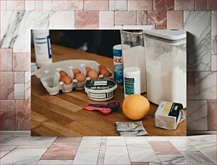 Πίνακας, Baking Ingredients on Kitchen Counter Υλικά ψησίματος στον πάγκο της κουζίνας