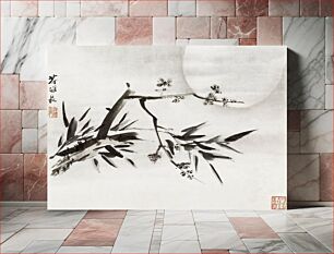 Πίνακας, Bamboo, Plum Blossoms and Moon (1713) vintage illustration by Gao Qipei