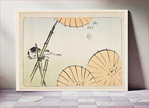 Πίνακας, Bamboo, umbrellas, a cat and butterflies (c. 1877) by Shibata Zeshin