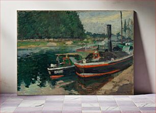 Πίνακας, Barges at Pontoise by Camille Pissarro