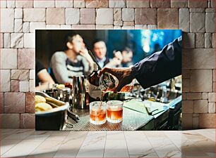 Πίνακας, Bartender Serving Drinks at a Bar Μπάρμαν που σερβίρει ποτά σε μπαρ