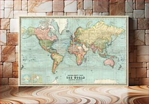 Πίνακας, Bartholomew's chart of the world on Mercator's projection (1914), vintage map illustration