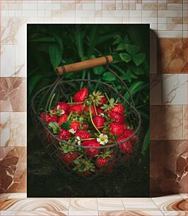 Πίνακας, Basket of Fresh Strawberries Καλάθι με φρέσκες φράουλες