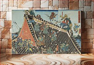 Πίνακας, Battle on roof of Hōryūkaku, from the Play "Tale of the Eight Dogs" (Hakkenden) by Utagawa Kunisada II