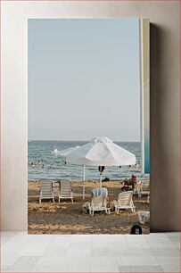 Πίνακας, Beach Scene with Umbrellas and Lounge Chairs Παραλία με ομπρέλες και ξαπλώστρες