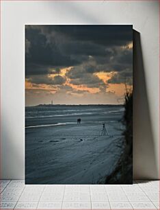 Πίνακας, Beach Sunset with Two People Παραλία ηλιοβασίλεμα με δύο άτομα