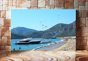 Πίνακας, Beach with Boats and Paragliders Παραλία με βάρκες και αλεξίπτωτα πλαγιάς