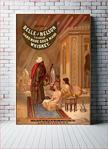 Πίνακας, Belle of Nelson poster for their sour mash whiskey, shows a Turkish harem of nude white women, and a black man (presumed eunuch) with water pipe in foreground