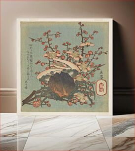 Πίνακας, Benkei crab and plum blossom. Shikishiban format, surimono print by Yashima Gakutei with poems signed Bunbunsha. Printed in Japan, c.1823. Chester Beatty Library