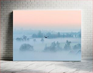 Πίνακας, Bird Flying Over Misty Landscape at Dawn Πουλί που πετά πάνω από το ομιχλώδες τοπίο την αυγή