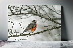Πίνακας, Bird on a Branch in Winter Πουλί σε ένα κλαδί το χειμώνα