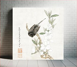 Πίνακας, Bird on branch (1368–1644) vintage Chinese painting by Chen Hongshou