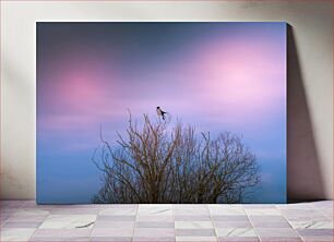 Πίνακας, Bird Perched on Tree Against Colorful Sky Πουλί σκαρφαλωμένο στο δέντρο ενάντια στον πολύχρωμο ουρανό