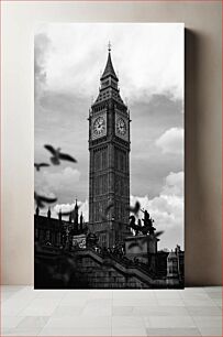 Πίνακας, Black and White Image of Big Ben Ασπρόμαυρη εικόνα του Big Ben