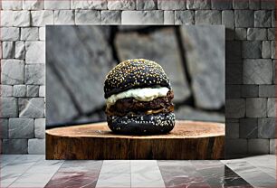 Πίνακας, Black Burger with Sesame Seeds Μαύρο μπιφτέκι με σουσάμι