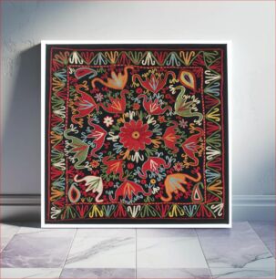 Πίνακας, Black wool ground with polychrome silk embroidery