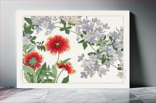 Πίνακας, Blanket flower & plumbago woodblock painting