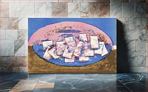 Πίνακας, Blue and pink ellipse with squares on brown and blue background by Vilhelm Lundstrøm