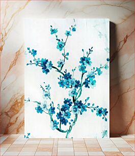 Πίνακας, Blue Blossoms on White Background Μπλε άνθη σε λευκό φόντο