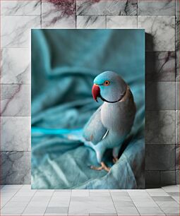 Πίνακας, Blue Parrot on Teal Fabric Μπλε παπαγάλος σε ύφασμα κιρκίρι