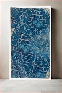 Πίνακας, Blue paste paper with striped and floral pattern by Anonymous