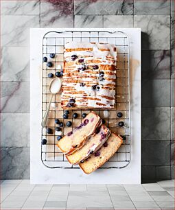 Πίνακας, Blueberry Lemon Loaf Cake with Icing Κέικ μύρτιλου λεμονιού με γλάσο