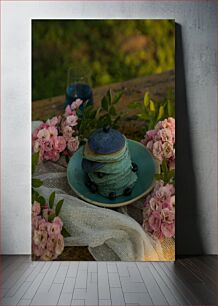 Πίνακας, Blueberry Pancakes in Floral Arrangement Τηγανίτες βατόμουρου σε λουλουδάτη σύνθεση