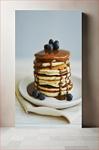 Πίνακας, Blueberry Pancakes with Chocolate Syrup Τηγανίτες βατόμουρου με σιρόπι σοκολάτας