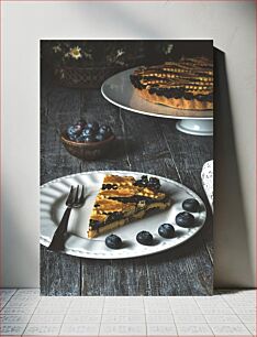 Πίνακας, Blueberry Pie on Wooden Table Πίτα βατόμουρου σε ξύλινο τραπέζι