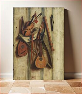 Πίνακας, Board wall with musical instruments.Trompe l'oeil by Franciscus Gijsbrechts