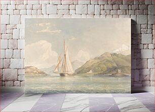 Πίνακας, Boat Sailing to the Left with Mountains in the Background