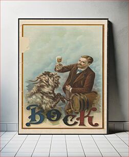 Πίνακας, Bock [well-dressed man resting on a keg, holding a glass of beer in his right hand, foam from the glass is dripping down into the goat's open mouth]