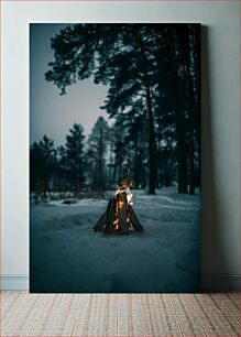 Πίνακας, Bonfire in Winter Forest Φωτιά στο χειμερινό δάσος