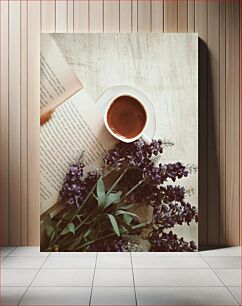 Πίνακας, Book and Coffee with Flowers Βιβλίο και καφές με λουλούδια