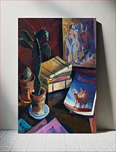 Πίνακας, Books on a Table (1928) vintage painting by Ilmari Aalto