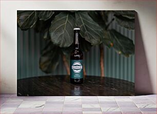 Πίνακας, Bottle of Swedish Ale on a Table with Foliage Background Μπουκάλι σουηδική μπύρα σε τραπέζι με φόντο φυλλώματος