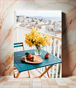 Πίνακας, Bouquet and Fruits on Balcony Μπουκέτο και φρούτα στο μπαλκόνι
