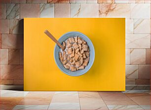 Πίνακας, Bowl of Cereal on Yellow Background Μπολ με δημητριακά σε κίτρινο φόντο