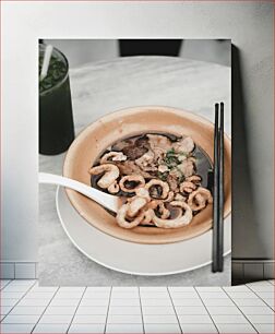 Πίνακας, Bowl of Noodle Soup with Drink Μπολ Νουντλ Σούπα με Ποτό