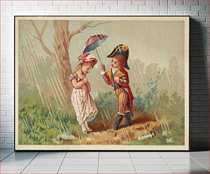 Πίνακας, Boy and girl in historical costume, boy holding an umbrella over the girl as it rains