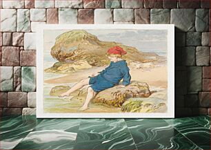 Πίνακας, Boy Playing by the Sea, chromolithograph art by Robert Barnes