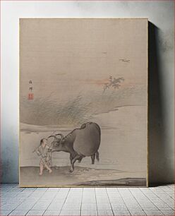 Πίνακας, Boy with Cow at the River's Edge, Japan